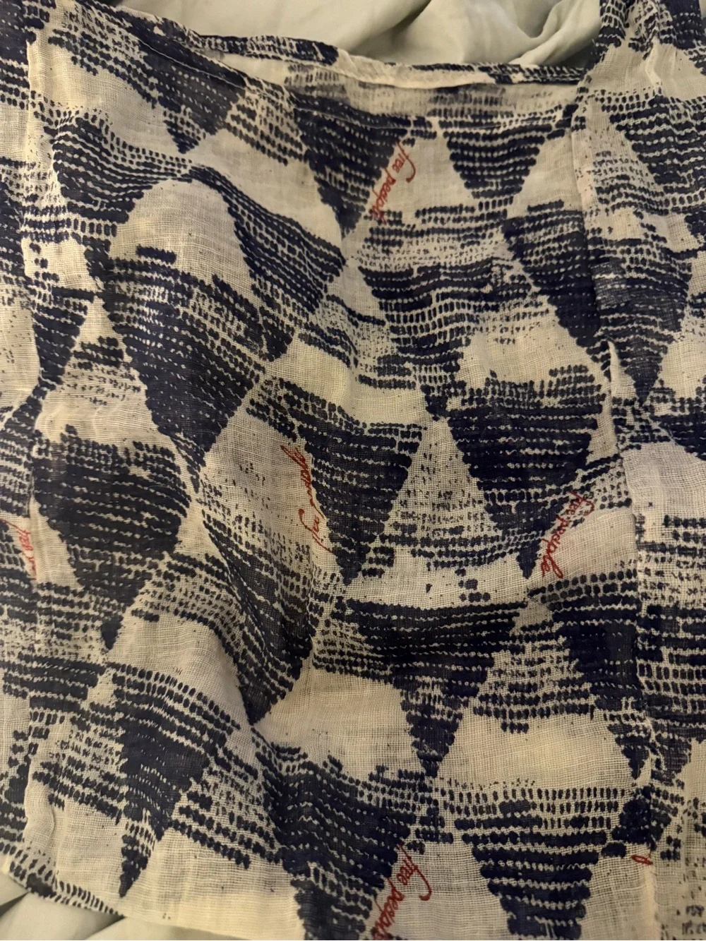 Free People Woven Blue & White Triangle w/ Red Free People logos Tote Bag